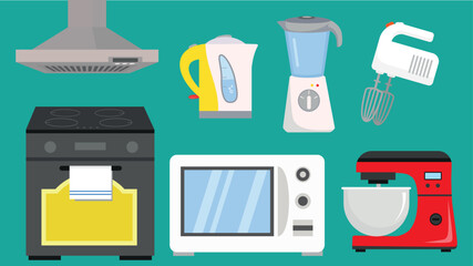 Poster - Kitchen appliances icons set. Flat illustration of kitchen appliances vector icons for web design