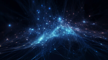 Glowing blue cosmos fractal backdrop, networking, outer space concept futuristic abstract background. Generative AI