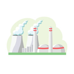 Nuclear power plant with smoke. Renewable energy, Reactor nuclear Electricity generation Vector illustration