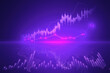 Creative candlestick forex chart or graph on purple background. Financial trade market and stock concept. 3D Rendering.