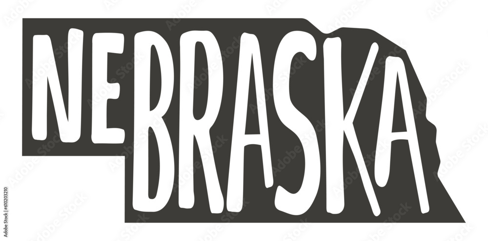 Script Nebraska Nebraska. Vector silhouette state. Nebraska map with text script ...
