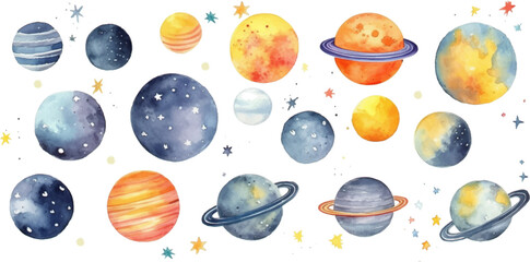 set planet watercolor for kids easy drawing kids style cut