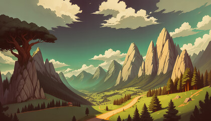 Wall Mural - Enchanting Mountain Landscape with Lakes and Valleys. Leisure Destination. Generative AI.