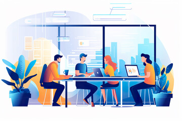 Group of business people and software developers working as a team in office, team work illustration