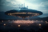 Fototapeta Big Ben - Futuristic UFO flying saucer.Generative Ai