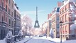 Background winter street of Paris. Creative illustration of a winter street in Paris, adding a touch of magic to banner designs with an abstract background. Generative AI.