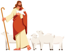 Jesus The Good Shepherd On White