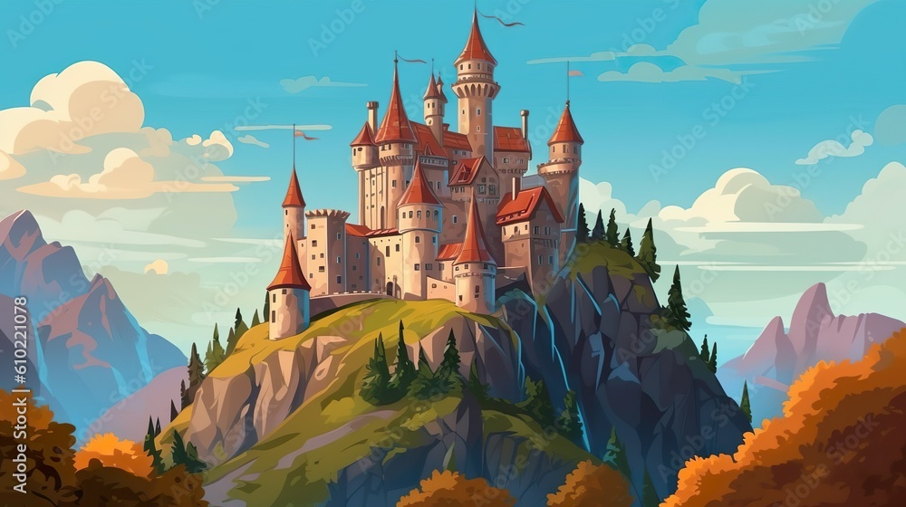 Abstract background old castle. An enchanting illustration with banner ...