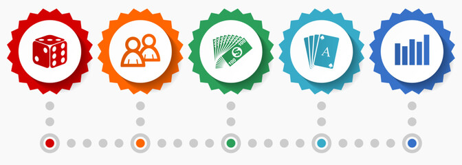 Leinwandbilder - Casino vector icons, gambling flat design web badges collection, business infographic template