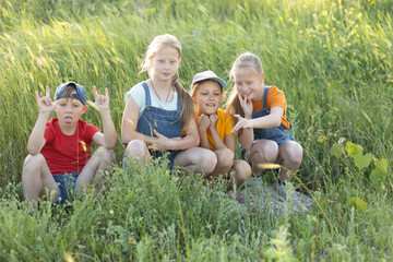 Wall Mural - children on a walk in the summer