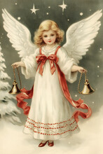Little Angel. Vintage Christmas Postcard. Generative AI