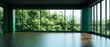 Interior empty green room with panorama windows. Copy space. Modern design stylish apartment. Generative AI