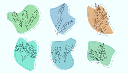 Set of abstract organic shapes, aglae leaves, female nude silhouettes, in trendy Matisse inspired style. Contemporary vector art illustrations on white background. Digital stickers.