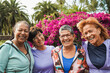 © Sabrina - Group of happy senior women hugging each other and smiling on camera at city park after sport workout - Joyful elderly people and healthy lifestyle concept