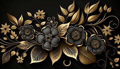 Floral luxury black gold pattern background