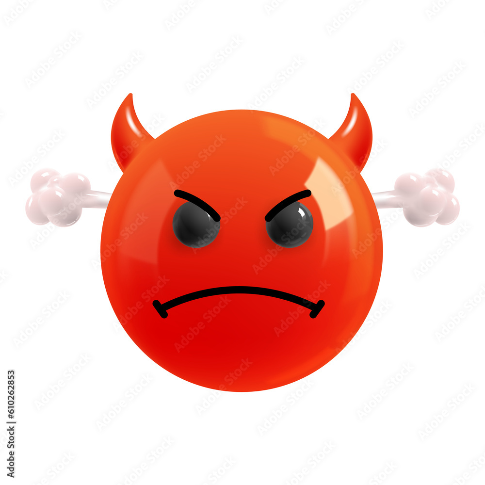 Ilustración de Stock Emoji face evil boiled. Emotion Realistic 3d ...