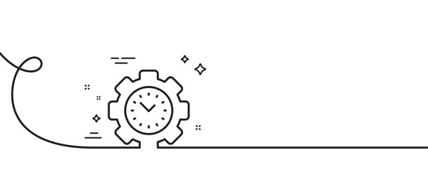 Wall Mural - Time management line icon. Continuous one line with curl. Clock sign. Gear symbol. Time management single outline ribbon. Loop curve pattern. Vector