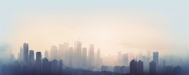 Canvas Print - City lights in the Mist. Cityscape in the fog background with urban skyline Generative AI illustrations