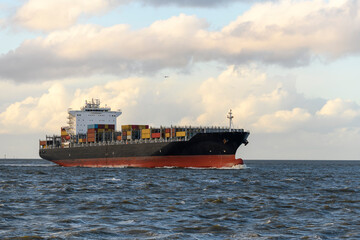 Container ship at sea. Cargo vessel. Logistics import and export business