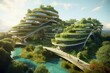 Future eco friendly environment and architecture design for buildings, buildings covered with green leaves. Generative Ai