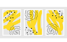 Posters With Abstract Shapes. Vector Illustration Of Round Spots, Spirals And Squiggles. Interior Design Decoration.