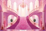 Dreamy pink and cartoon style castle in vector. Beautiful illustration picture. Generative AI