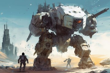 Wall Mural - Advanced robotic soldier of the future illustration generative ai