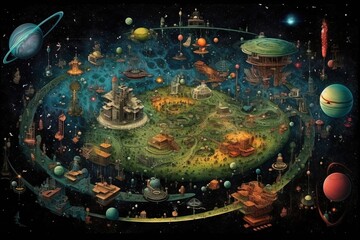 Wall Mural - outer space map made out of alien stuff illustration generative ai