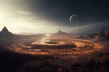 Wall Mural - Saturn view from planet mars illustration generative ai