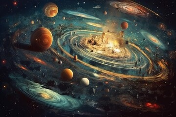 Wall Mural - outer space map made out of alien stuff illustration generative ai