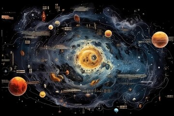Wall Mural - outer space map made out of alien stuff illustration generative ai