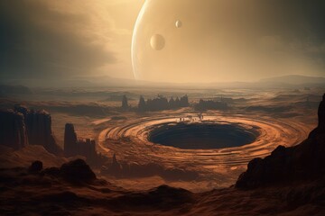 Wall Mural - Saturn view from planet mars illustration generative ai