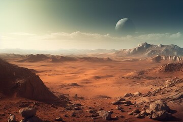 Wall Mural - Earth view from planet mars illustration generative ai