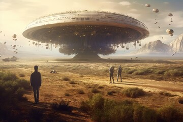 Wall Mural - Super telescope of the future discovers alien life illustration generative ai