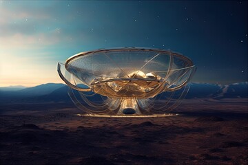 Wall Mural - Super telescope of the future discovers alien life illustration generative ai