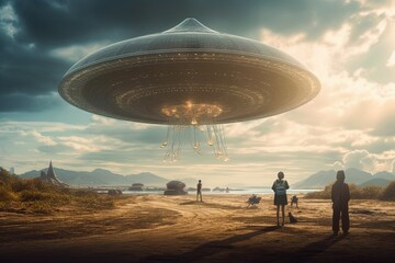 Wall Mural - Super telescope of the future discovers alien life illustration generative ai