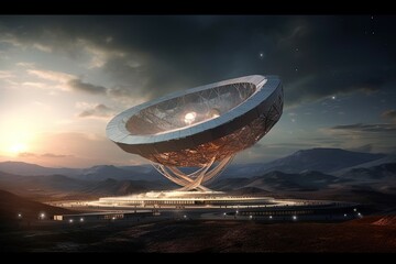 Wall Mural - Super telescope of the future discovers alien life illustration generative ai
