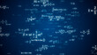 © ZETHA_WORK - Abstract Physics equation concept, Mathematics calculation, Sciences formula, arithmetic and handwritten geometry symbol, typewriting study on blue background, 3d rendering