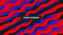 Vector Geometric Background, Gradient Diagonal Zigzag Lines, Shape Blend 3d, Abstract Red, Blue, Black Backdrop.