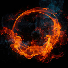 Wall Mural - Circle Of Neon Tangerine With Smoke On Dark Background. Generative AI