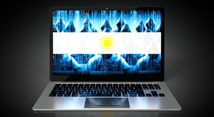 Argentina - country flag and hackers on laptop screen - cyber attack concept