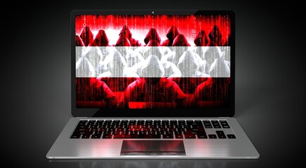 Austria - country flag and hackers on laptop screen - cyber attack concept