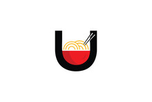 Letter U With Ramen Bowl Illustration Design, Ramen Logo Design, Restaurant Logo, Letter U Restaurant Logo, U Noodles Logo