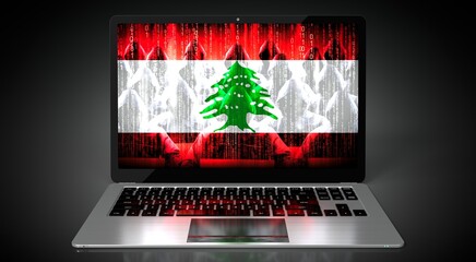 Lebanon - country flag and hackers on laptop screen - cyber attack concept