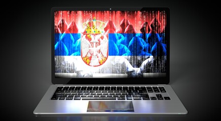 Serbia - country flag and hackers on laptop screen - cyber attack concept