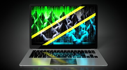 Tanzania - country flag and hackers on laptop screen - cyber attack concept