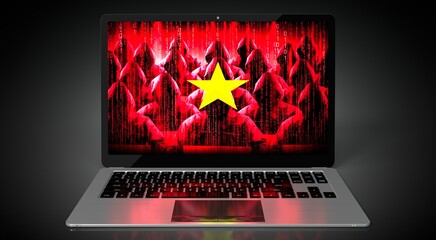 Vietnam - country flag and hackers on laptop screen - cyber attack concept