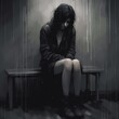 illustration lonely woman, gloomy, depression, isolation