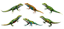 Watercolor Lizard Set. Generative Ai