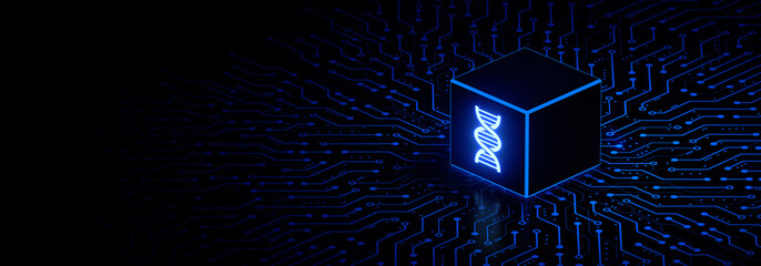 Wall Mural - blue dna structure science research biology and medical concept